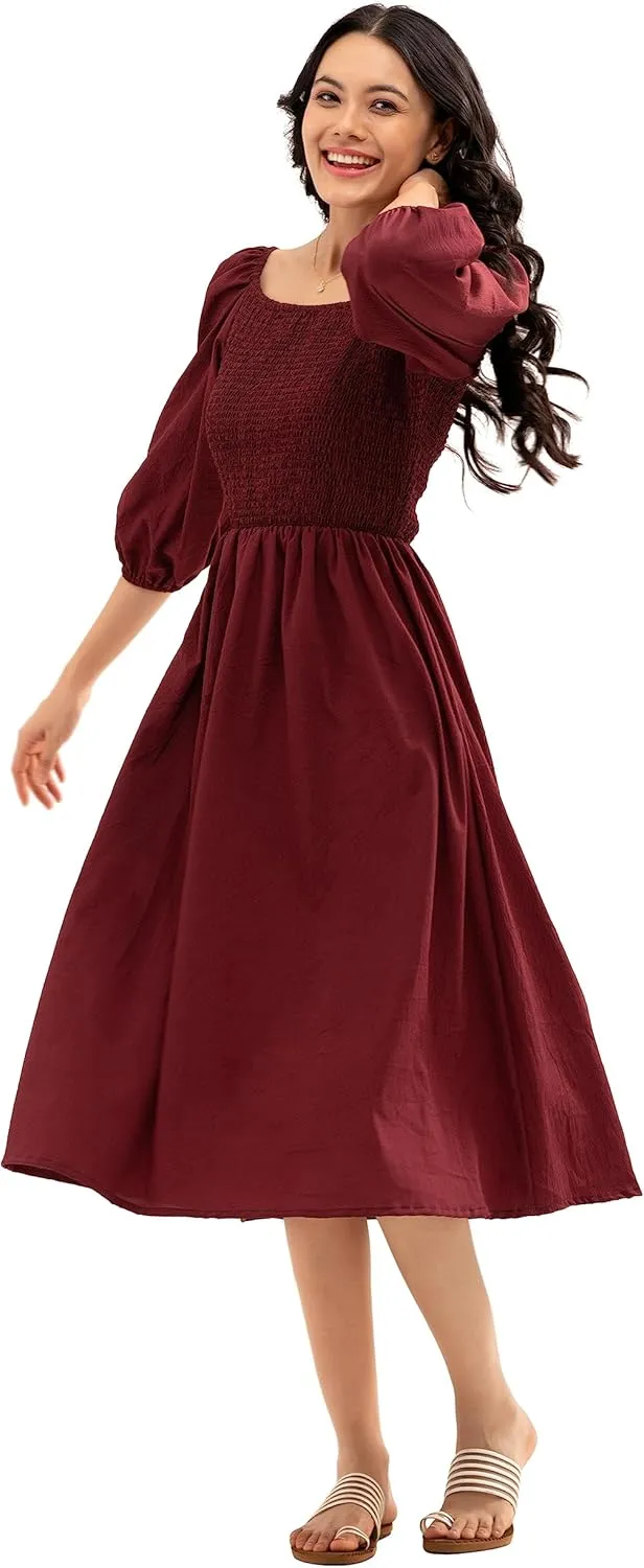Women's Summer Sundress Dress Boat Neck 3/4 Sleeve Beach Flowy Casual Tank Top Dresses