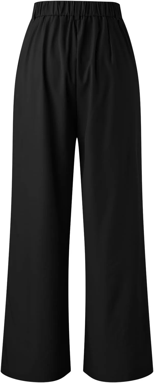 Womens Wide Leg High Waist Wide Leg Pants Casual Pants Comfy Pockets Relaxed Trousers Misses Business Suits