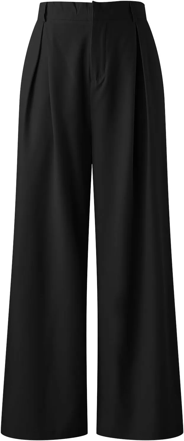 Womens Wide Leg High Waist Wide Leg Pants Casual Pants Comfy Pockets Relaxed Trousers Misses Business Suits