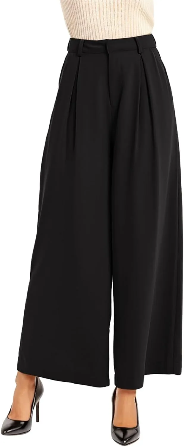 Womens Wide Leg High Waist Wide Leg Pants Casual Pants Comfy Pockets Relaxed Trousers Misses Business Suits
