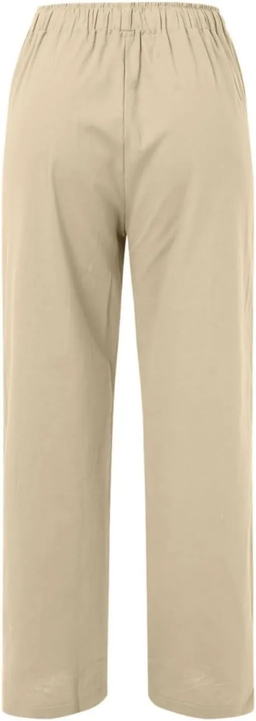Womens Wide Leg Linen Pants Casual Summer Drawstring Flowy Palazzo Elastic High Waisted Loose Beach Trousers
