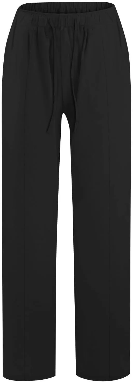 Womens Wide Leg Linen Pants Casual Summer Drawstring Flowy Palazzo Elastic High Waisted Loose Beach Trousers