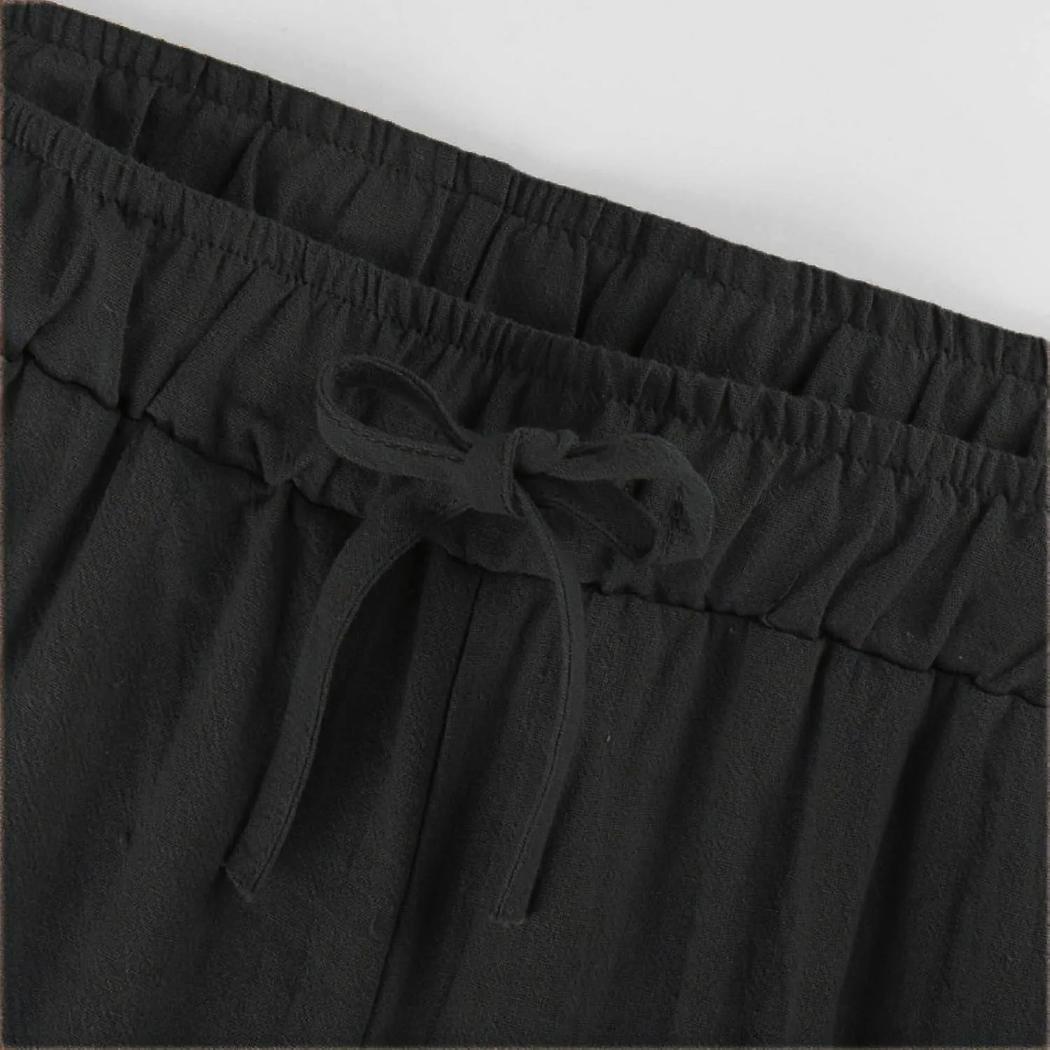 Womens Wide Leg Linen Pants Casual Summer Drawstring Flowy Palazzo Elastic High Waisted Loose Beach Trousers