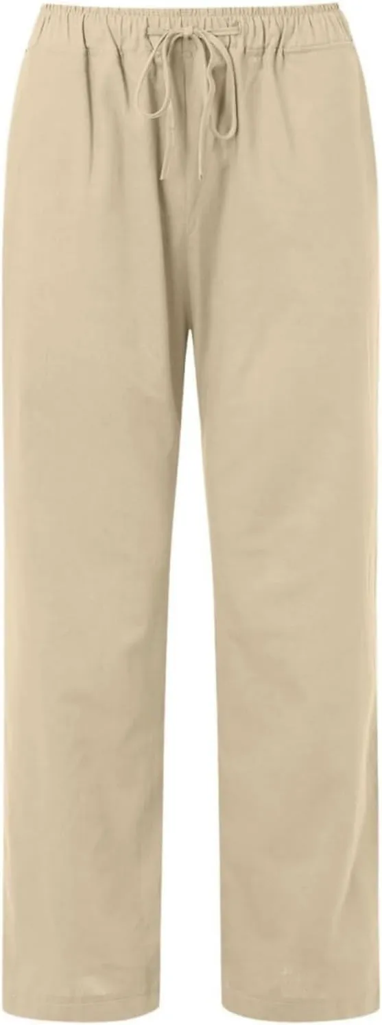 Womens Wide Leg Linen Pants Casual Summer Drawstring Flowy Palazzo Elastic High Waisted Loose Beach Trousers