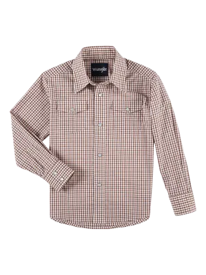 Wrangler Kid's Wrinkle Western Plaid Brown Shirt
