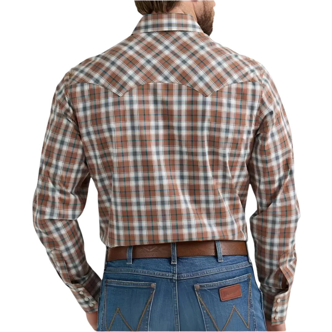 Wrangler Men's Sawtooth Plaid Brown Bark Shirt