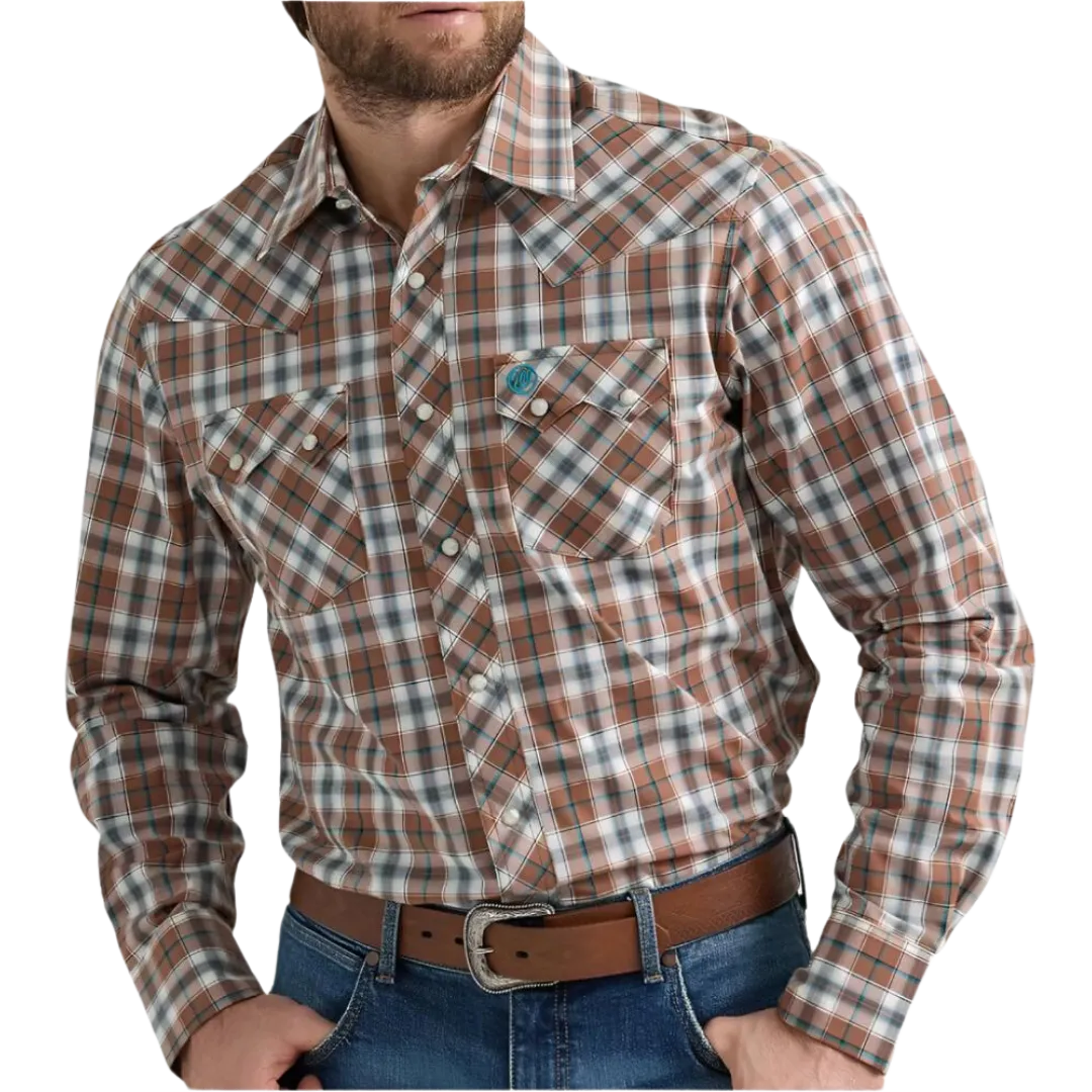 Wrangler Men's Sawtooth Plaid Brown Bark Shirt