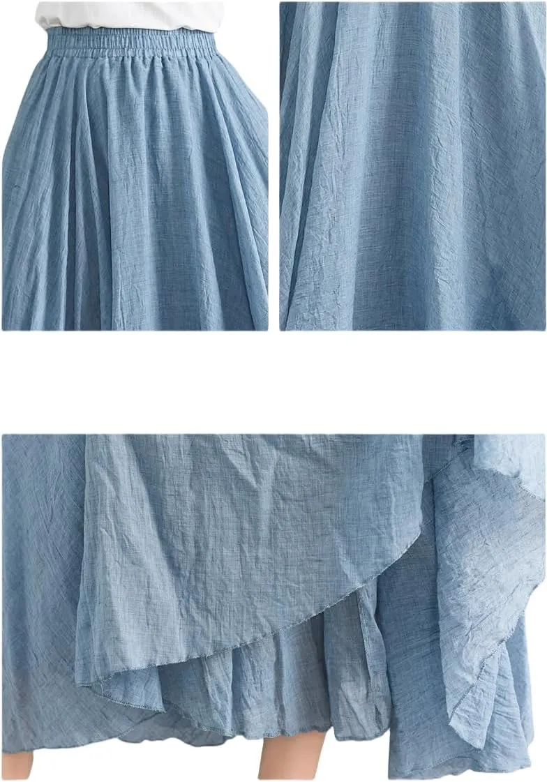 Wrap Around A Line Linen Skirt, Skirts for Women Cotton Linen Bohemian Long Skirt, Summer Vintage Linen Skirts for Women UK