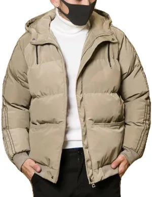Xingfenly Winter Jackets for Men Casual Cotton Coat Padded Clothes Solid with Warm Black Windrproof Man Coats