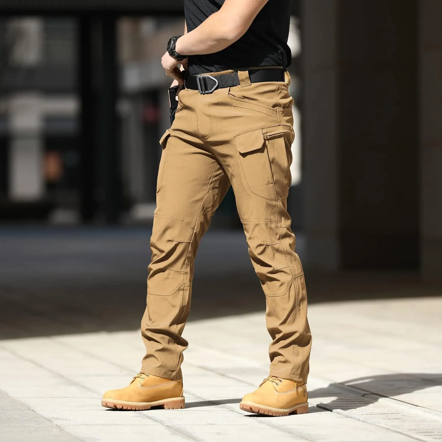 YAXHWIV Men's Flex Ripstop Tactical Pants Lightweight Hiking Casual Cargo Pants Multi Pockets Water Resistant(No Belt)