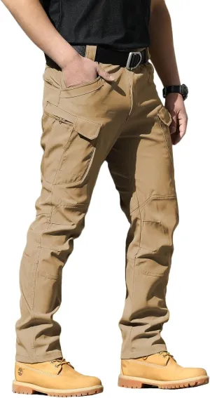 YAXHWIV Men's Flex Ripstop Tactical Pants Lightweight Hiking Casual Cargo Pants Multi Pockets Water Resistant(No Belt)