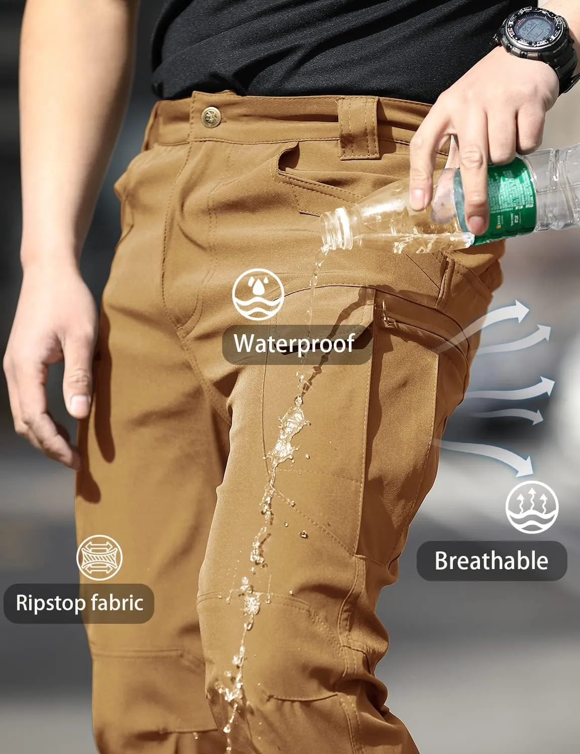 YAXHWIV Men's Flex Ripstop Tactical Pants Lightweight Hiking Casual Cargo Pants Multi Pockets Water Resistant(No Belt)