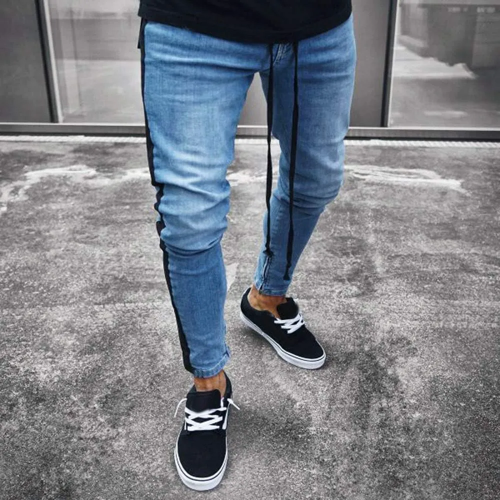 Ymosrh Work Pants for Men Denim Pants Distressed Ripped Freyed Slim Fit Zipper Jeans Trousers Khaki Pants Relaxed