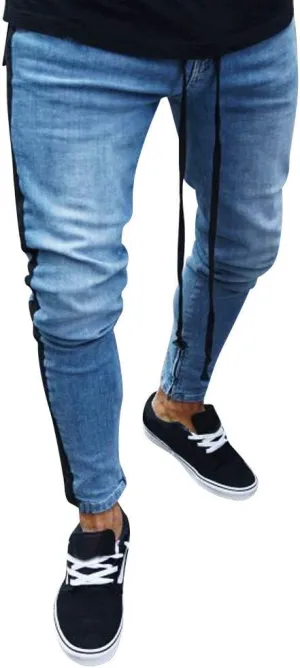 Ymosrh Work Pants for Men Denim Pants Distressed Ripped Freyed Slim Fit Zipper Jeans Trousers Khaki Pants Relaxed