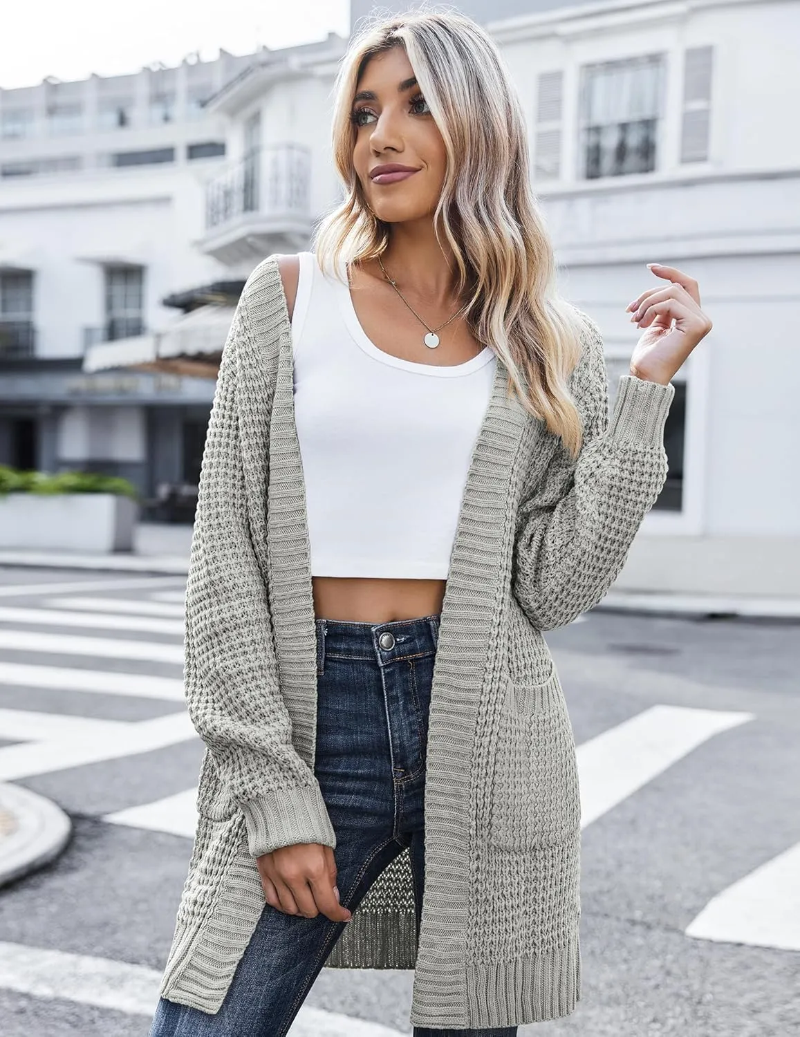 Zeagoo Women's 2025 Fall Open Front Cardigan Long Batwing Sleeve Chunky Knit Sweater Loose Outerwear Coats with Pockets