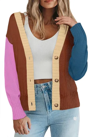 Zeagoo Women's Cropped Cardigan 2025 Fall Button Sweaters V Neck Long Sleeve Cardigans Knit Outwear