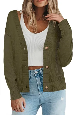 Zeagoo Women's Cropped Cardigan 2025 Fall Button Sweaters V Neck Long Sleeve Cardigans Knit Outwear