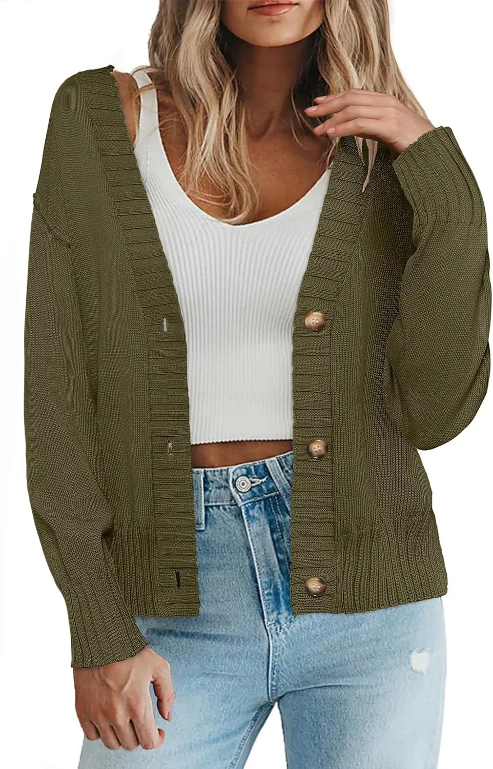 Zeagoo Women's Cropped Cardigan 2025 Fall Button Sweaters V Neck Long Sleeve Cardigans Knit Outwear