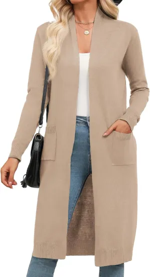 Zeagoo Women's Long Cardigan Sweaters Lightweight Sweater Long Sleeve Open Front Casual Knit Duster Cardigans with Pocket
