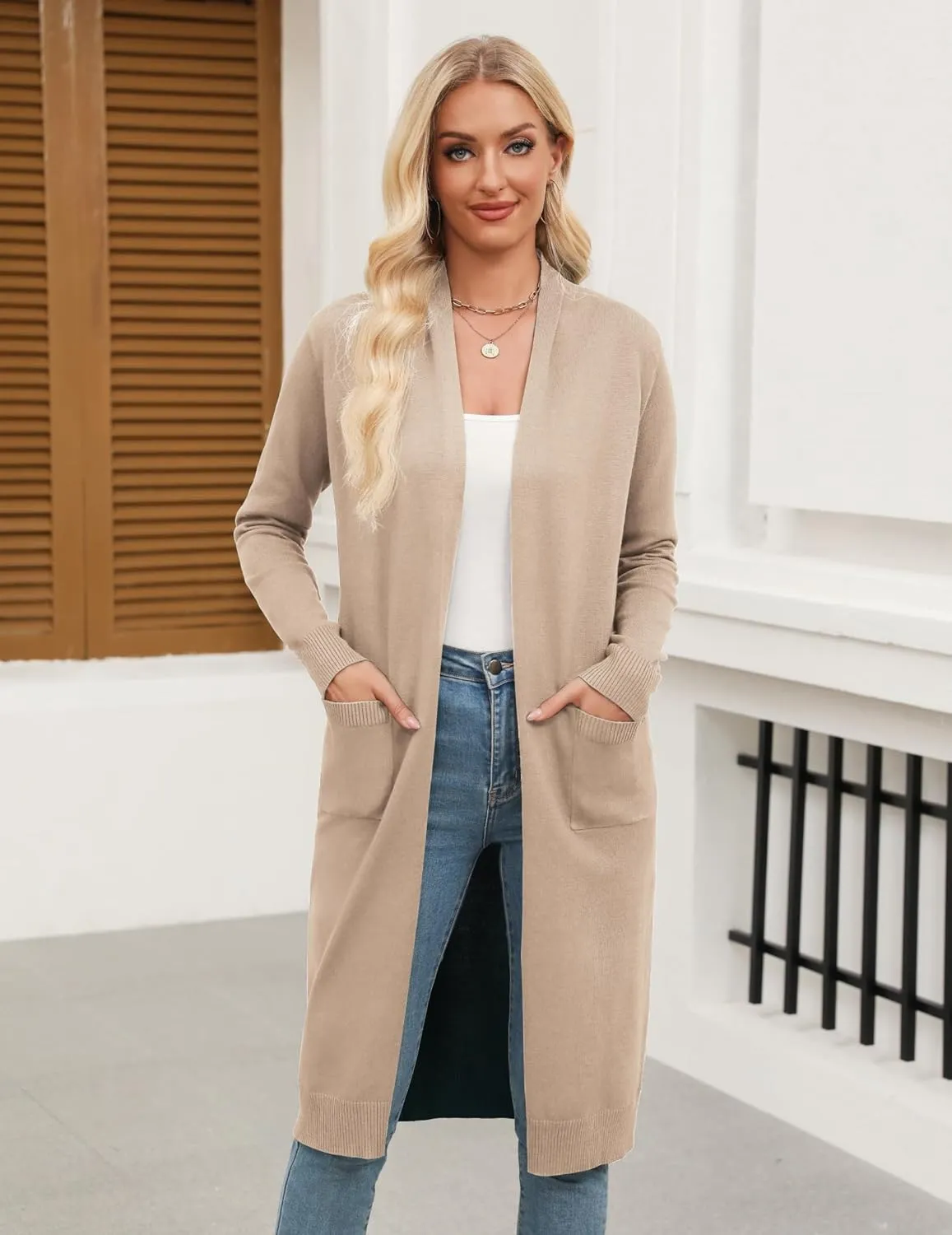 Zeagoo Women's Long Cardigan Sweaters Lightweight Sweater Long Sleeve Open Front Casual Knit Duster Cardigans with Pocket