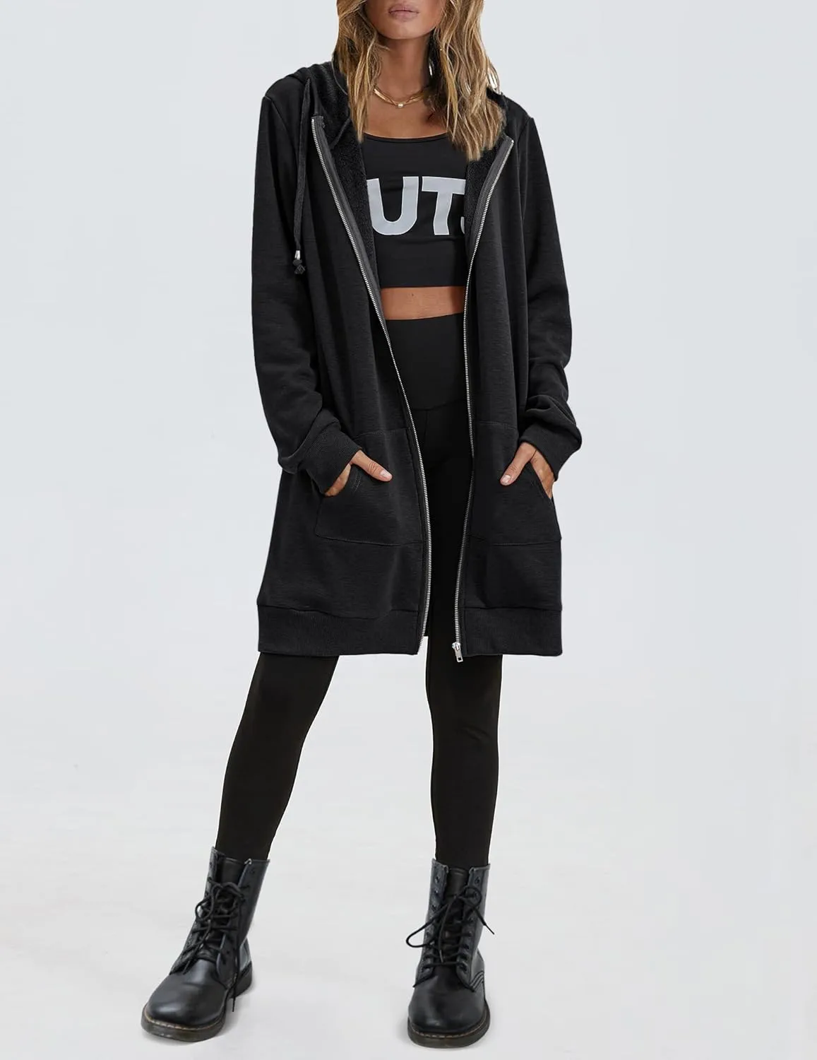 Zeagoo Zip Up Hoodies For Women Long Sleeve Oversized Sweatshirts Casual Lightweight Fleece Jackets With Pockets