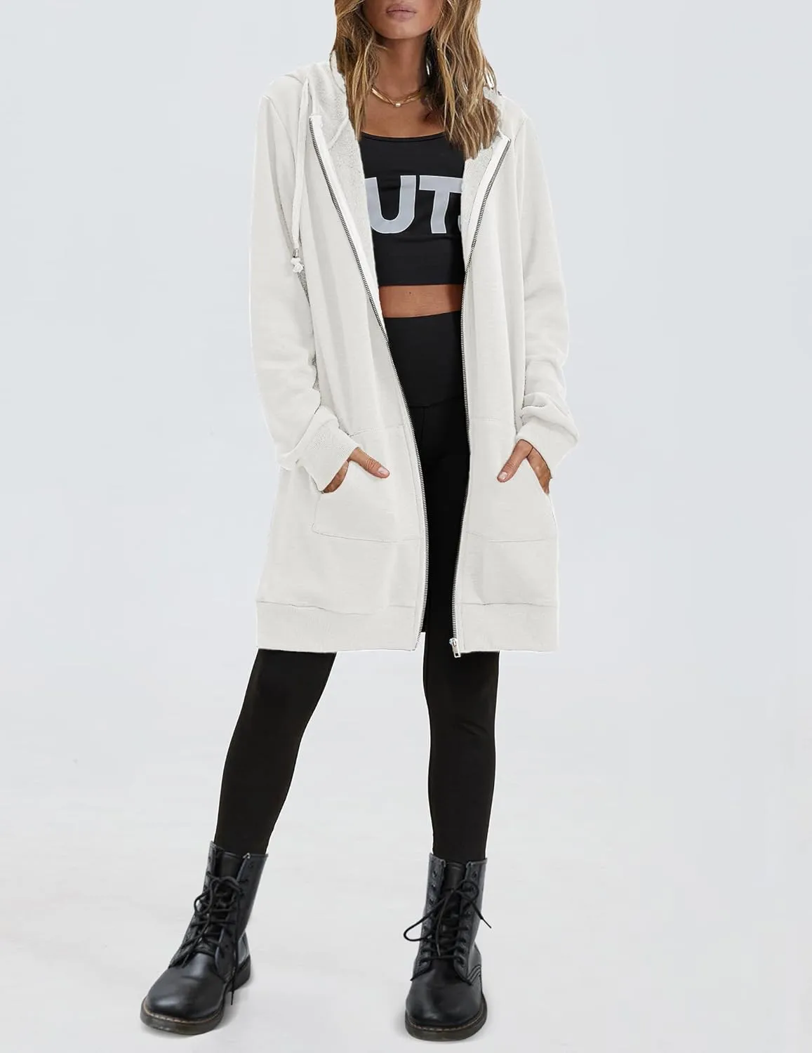Zeagoo Zip Up Hoodies For Women Long Sleeve Oversized Sweatshirts Casual Lightweight Fleece Jackets With Pockets