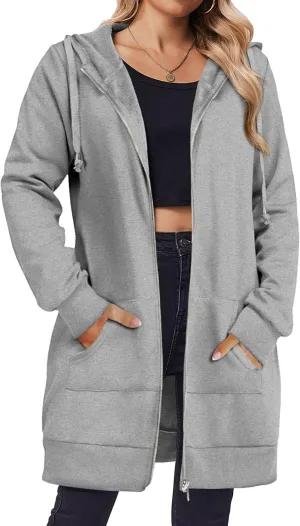 Zeagoo Zip Up Hoodies For Women Long Sleeve Oversized Sweatshirts Casual Lightweight Fleece Jackets With Pockets