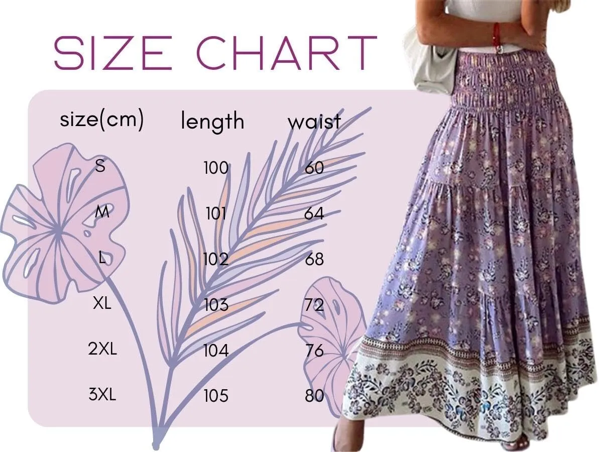 ZOCANIA Women's Floral Print Midi Skirt Boho Elastic High Waist Maxi Skirts for Women Ruffle Hem Flowy Casual Semi Skirt