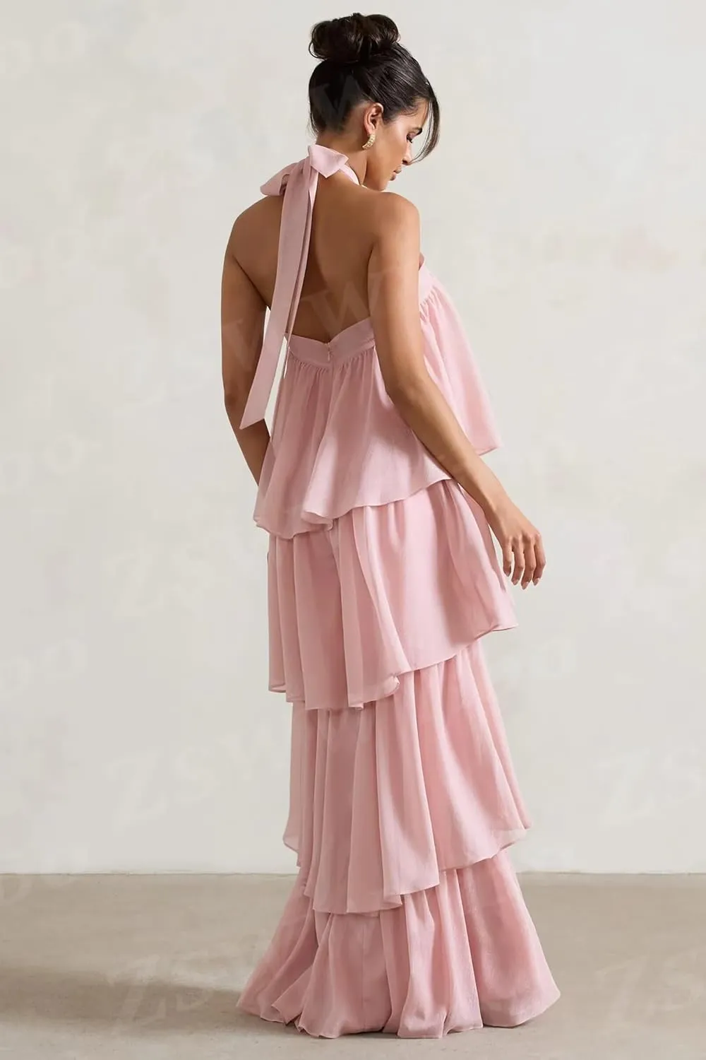 ZSWWYibo Halter Tiered Prom Dresses for Teens Sweetheart Chiffon Cake Dresses Party Dress