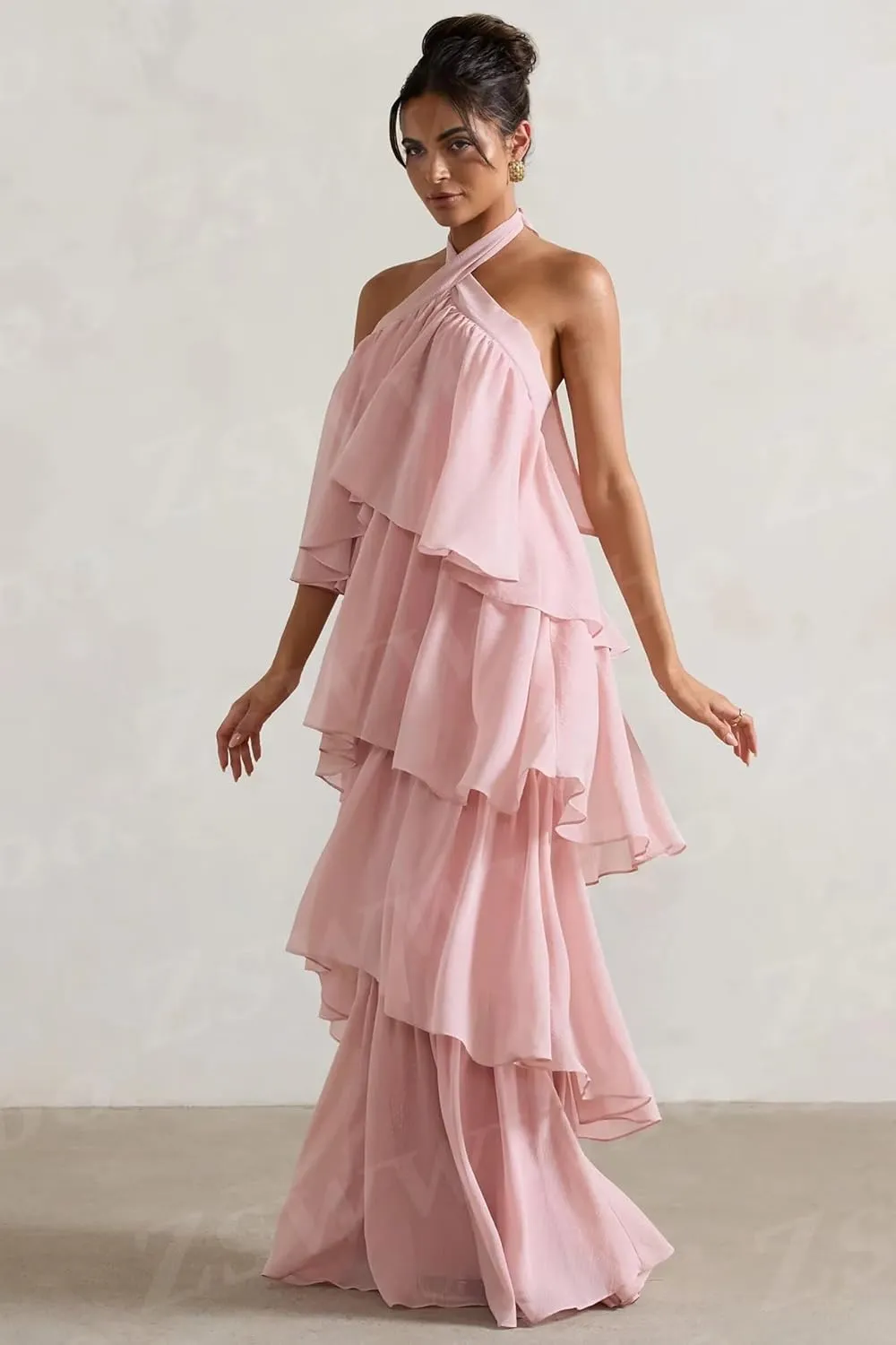 ZSWWYibo Halter Tiered Prom Dresses for Teens Sweetheart Chiffon Cake Dresses Party Dress