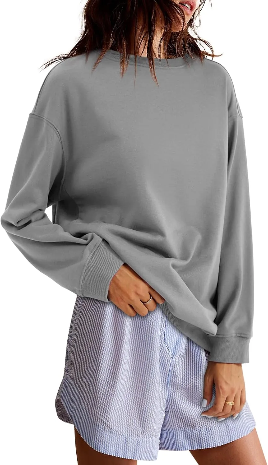 Zwurew Womens Oversized Sweatshirts Crew Neck Pullover Sweaters Casual Comfy Fall Fashion Outfits Clothes 2024